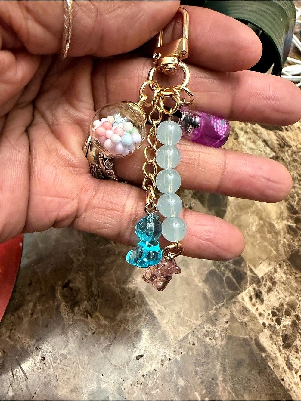 Beaded Charm Keychain in Gold & Blue